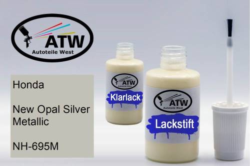 Honda, New Opal Silver Metallic, NH-695M: 20ml Lackstift + 20ml Klarlack - Set, von ATW Autoteile West.